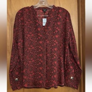Women’s Ann Taylor Red Floral Long Sleeve Top Size Large Petite NWT